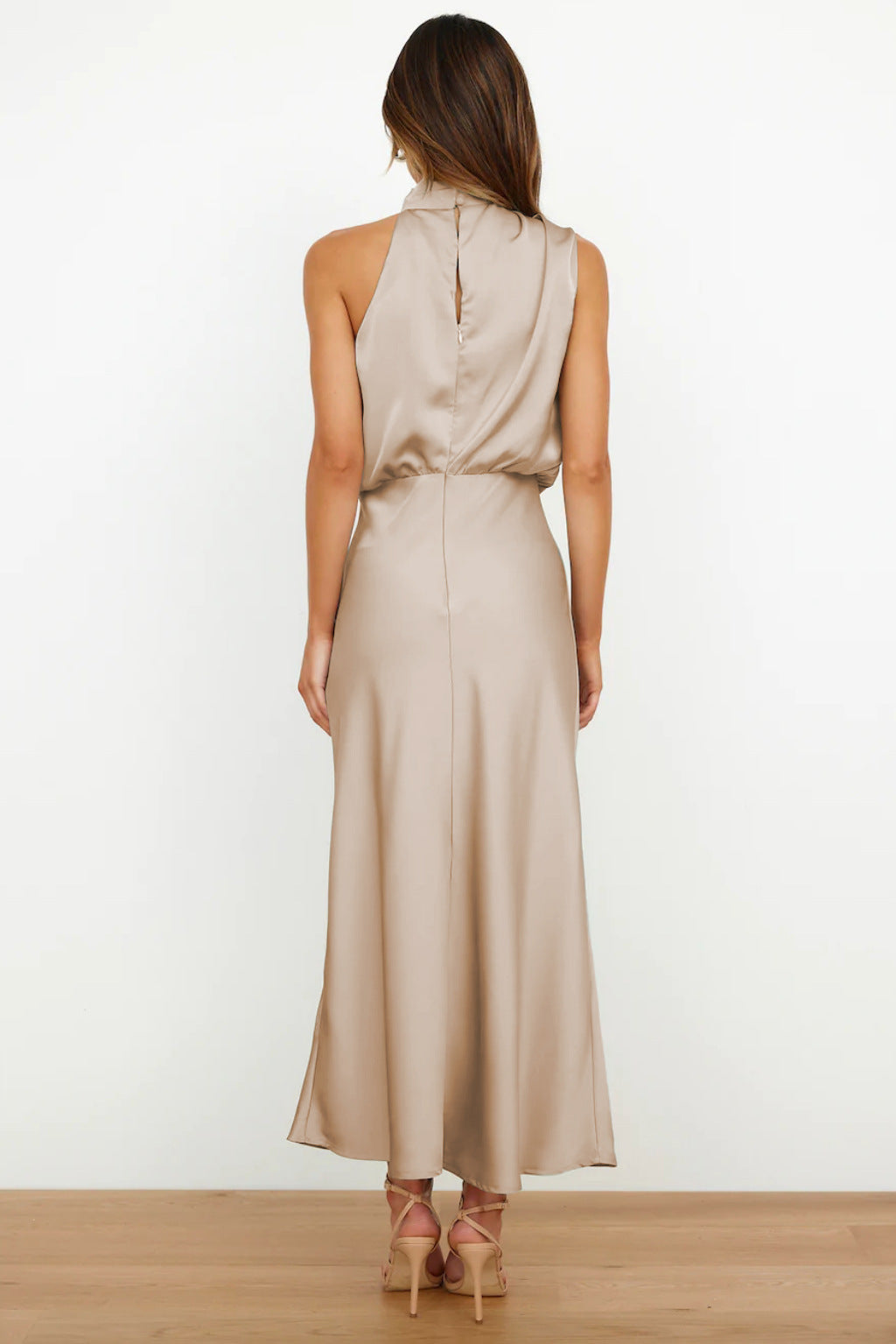 Carlina - Long Satin Dress with Halterneck