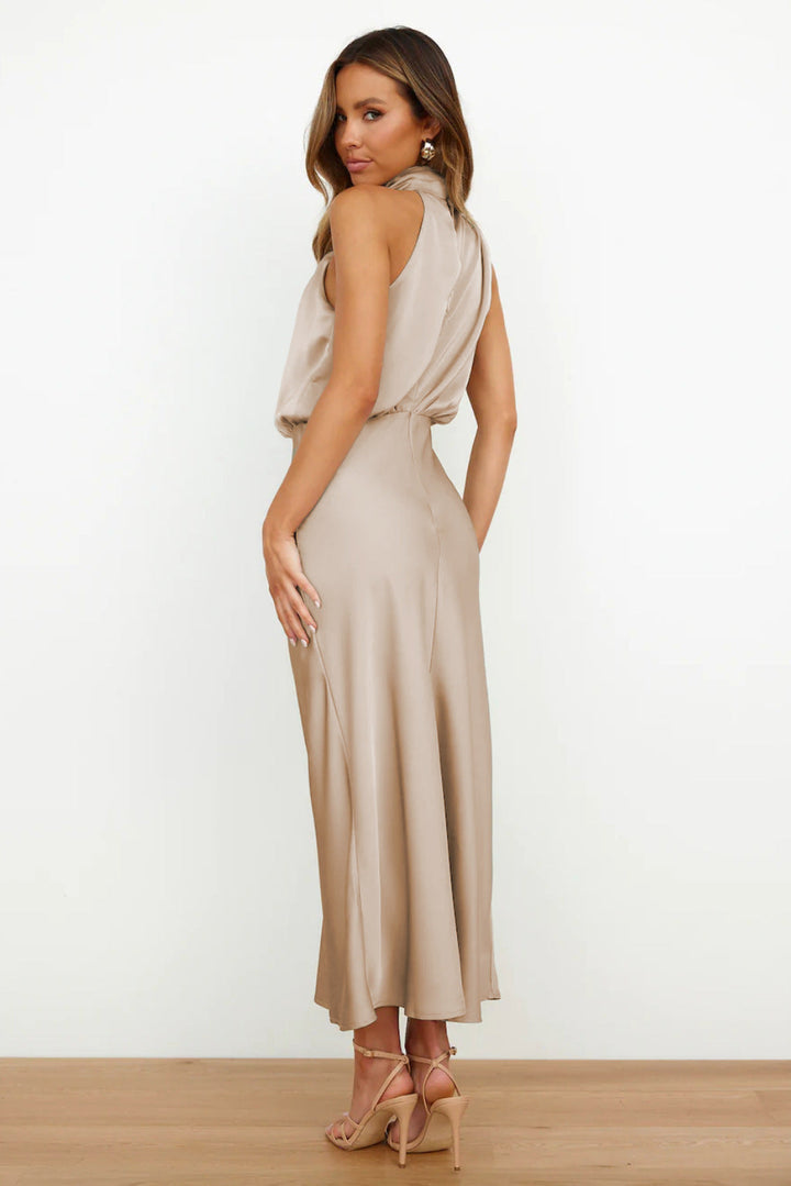 Carlina - Long Satin Dress with Halterneck